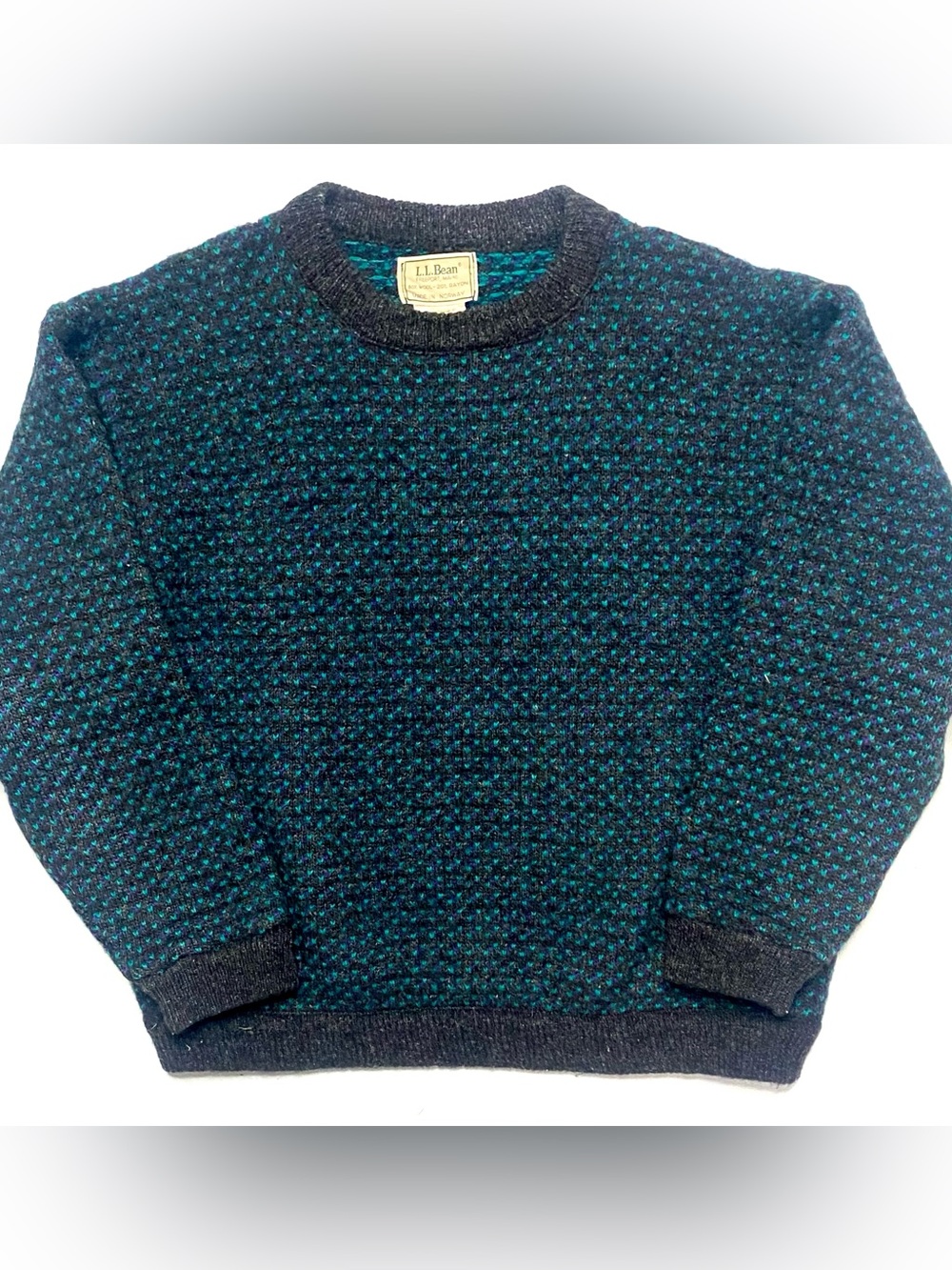 Vintage LL Bean Norwegian Birdseye Wool Knit Fisherman Crewneck Sweater Size XL